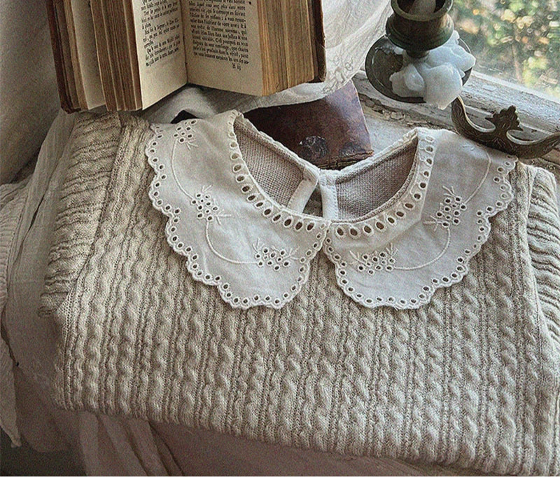Thick Lace Collar Ribbed Knit Shirt