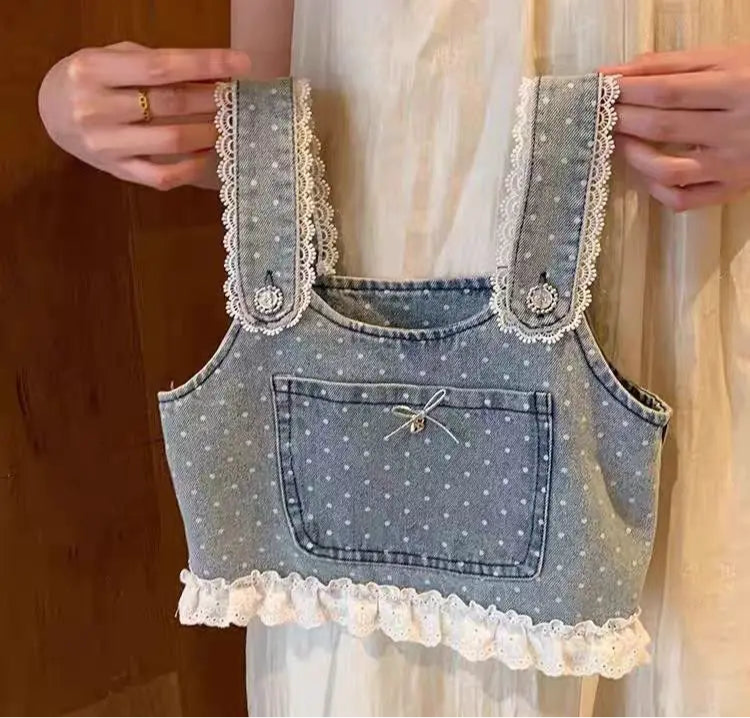 Denim Polka Dot Laced Set