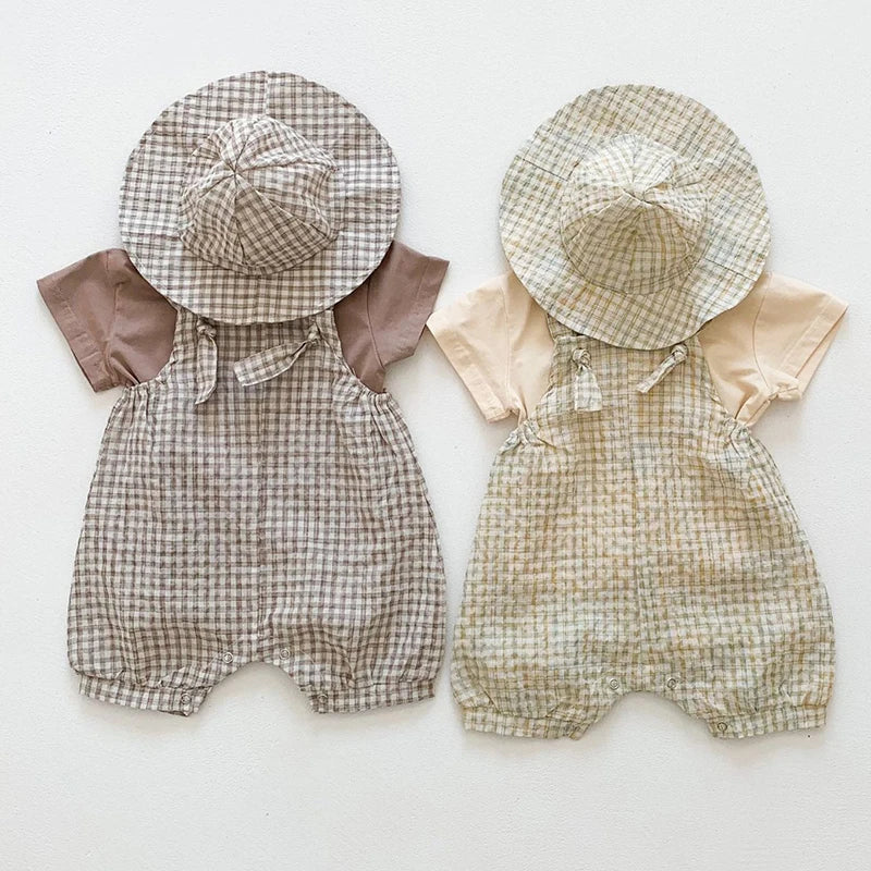 Unisex Plaid Jumpsuit and Hat Set