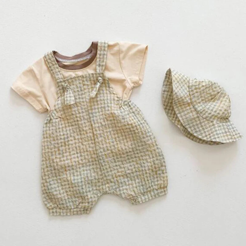 Unisex Plaid Jumpsuit and Hat Set