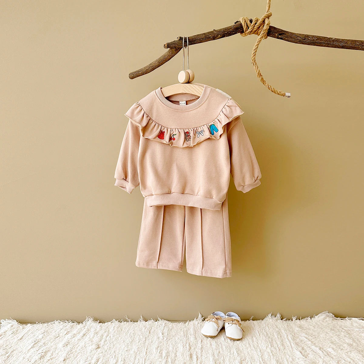 Embroidery Wide Leg Flounce Set