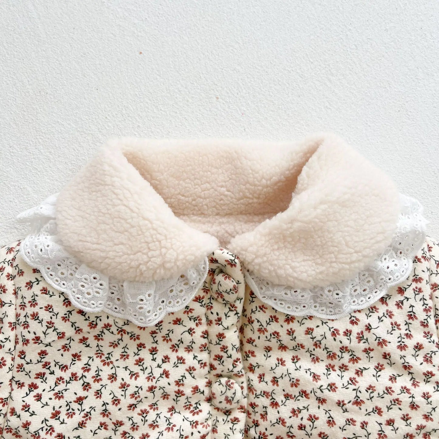 Floral Ruffled Lace Collar Thick Cotton Coat