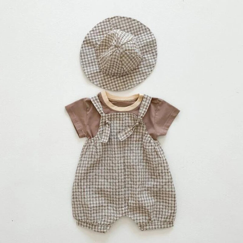 Unisex Plaid Jumpsuit and Hat Set