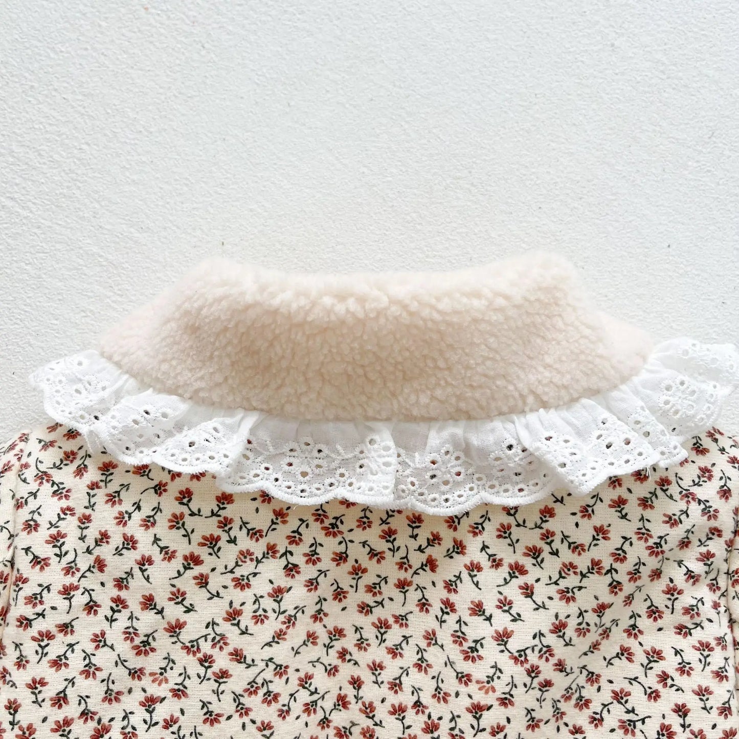 Floral Ruffled Lace Collar Thick Cotton Coat