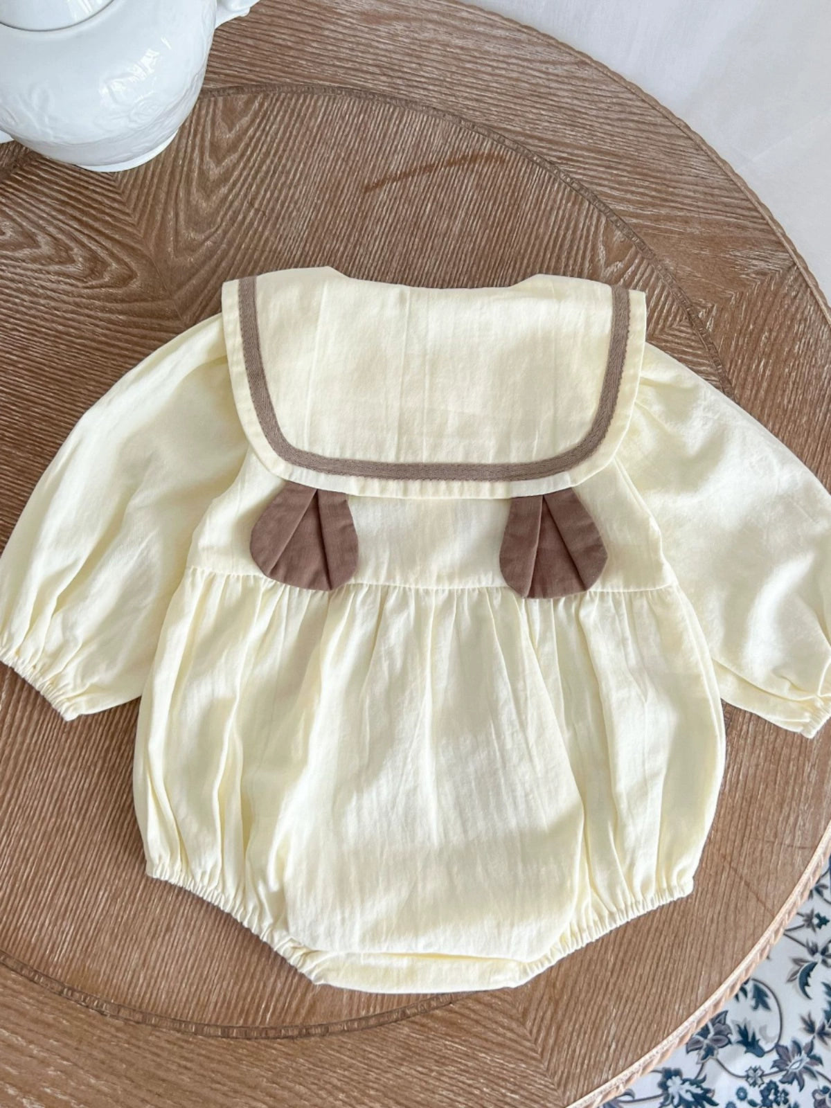 Bear Embroidery Ear Collar Romper