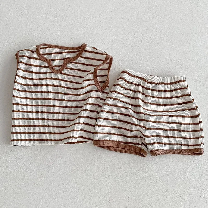 Ribbed Striped Vest Set