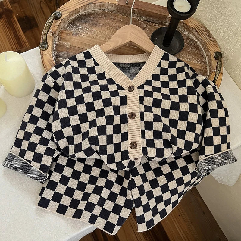Boys Plaid and Striped Knit Set