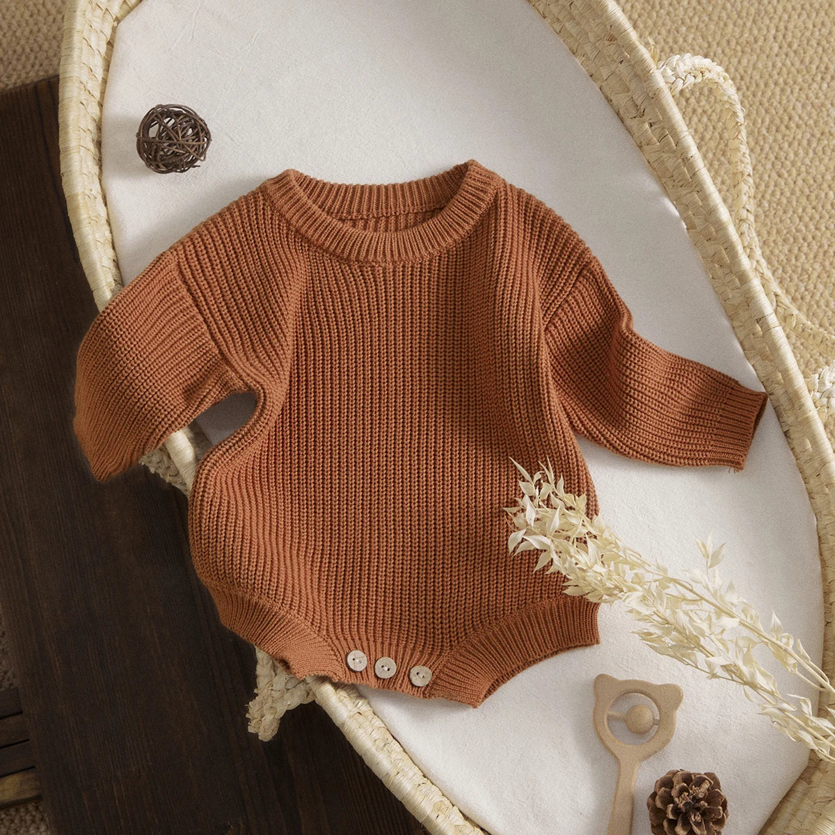 Solid Colour Warm Knit Romper