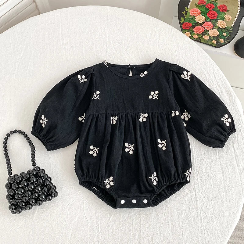 Floral Leaf Embroidery Romper