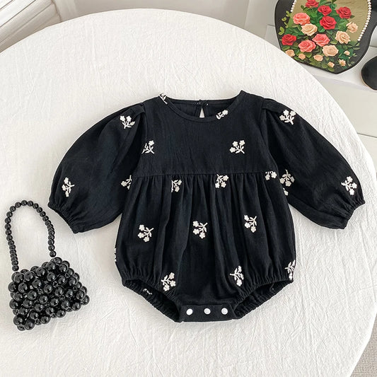 Floral Leaf Embroidery Romper