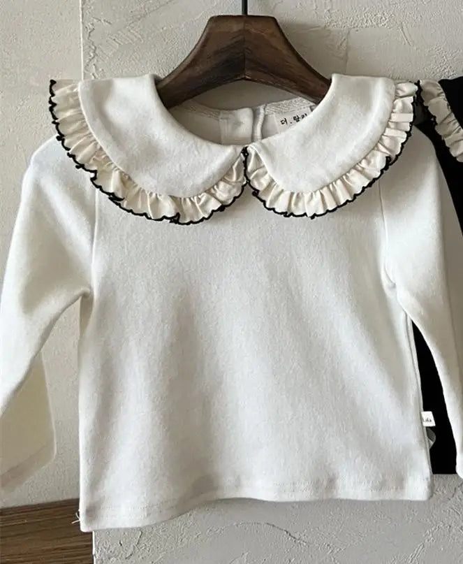 Black Peter Pan Ruffled Collar Shirt