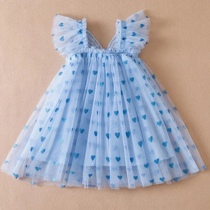 Girls Mesh Heart Dress with Wings