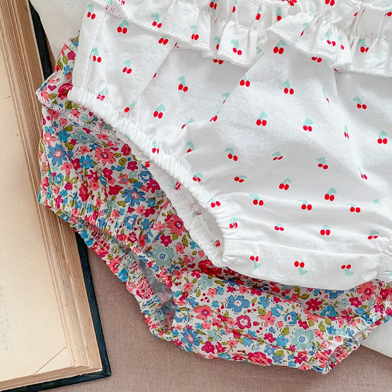 Floral Cherry Print Puff Sleeve Set