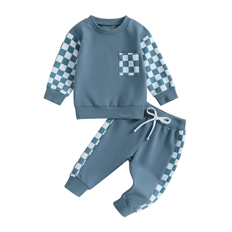 Checker Print Drawstring Sweatsuit Set