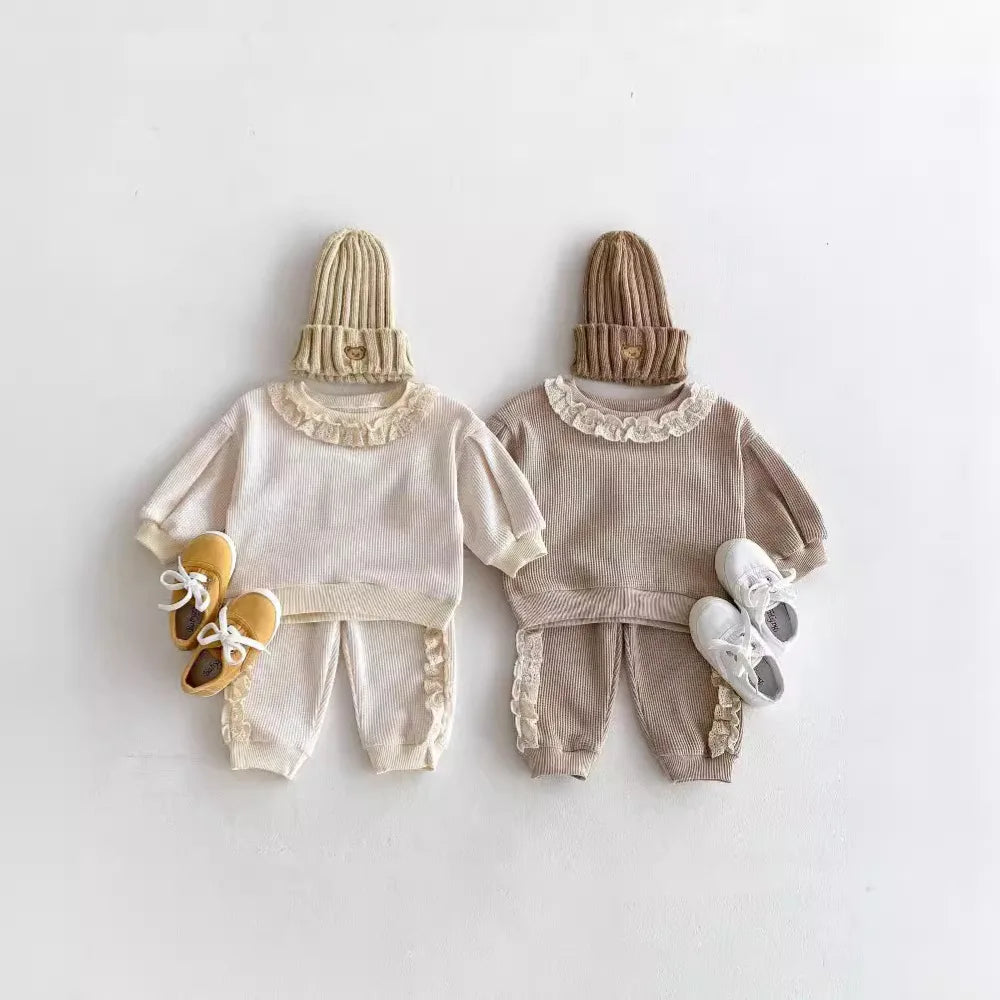 Sweet Lace Waffle Knit Sweatsuit Set