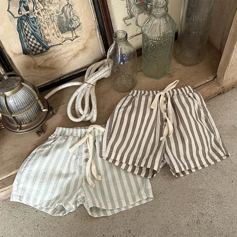 Vintage Linen Cotton Striped Shorts