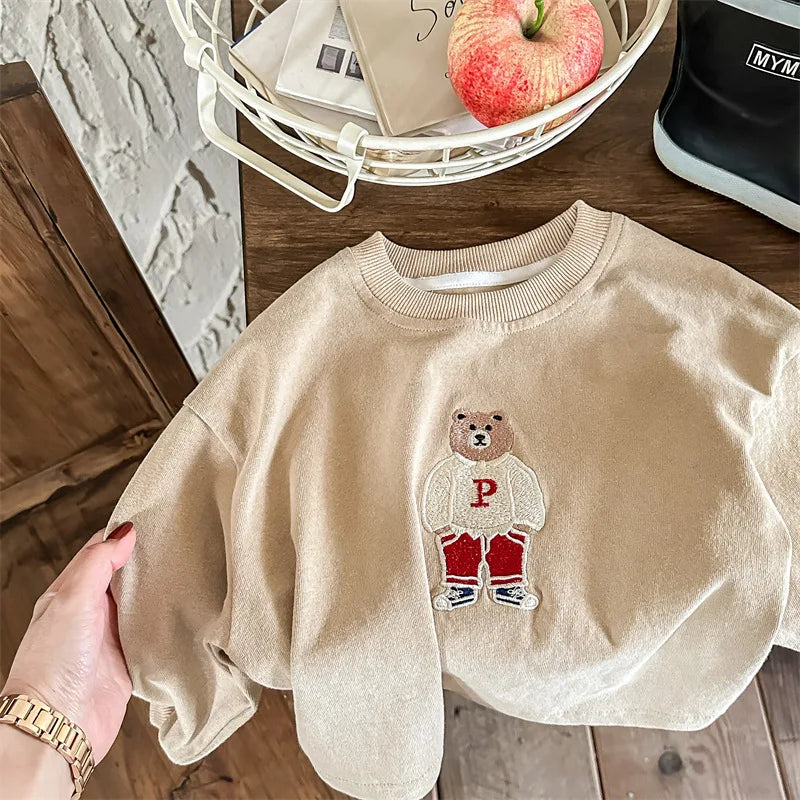 Bear Print Embroidery Cotton Sweatshirt