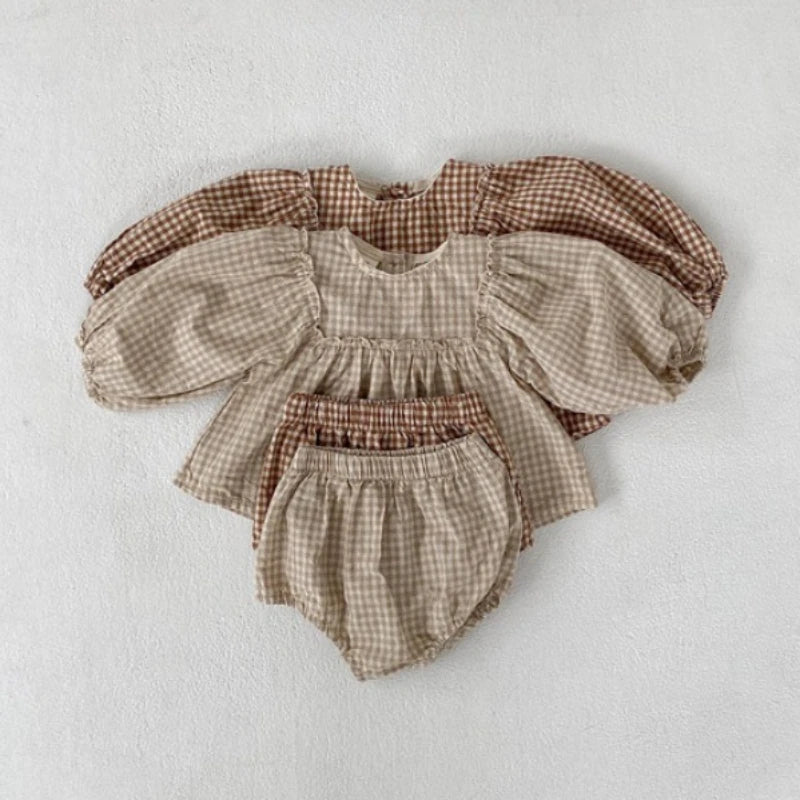 Cotton Plaid Blouse Set