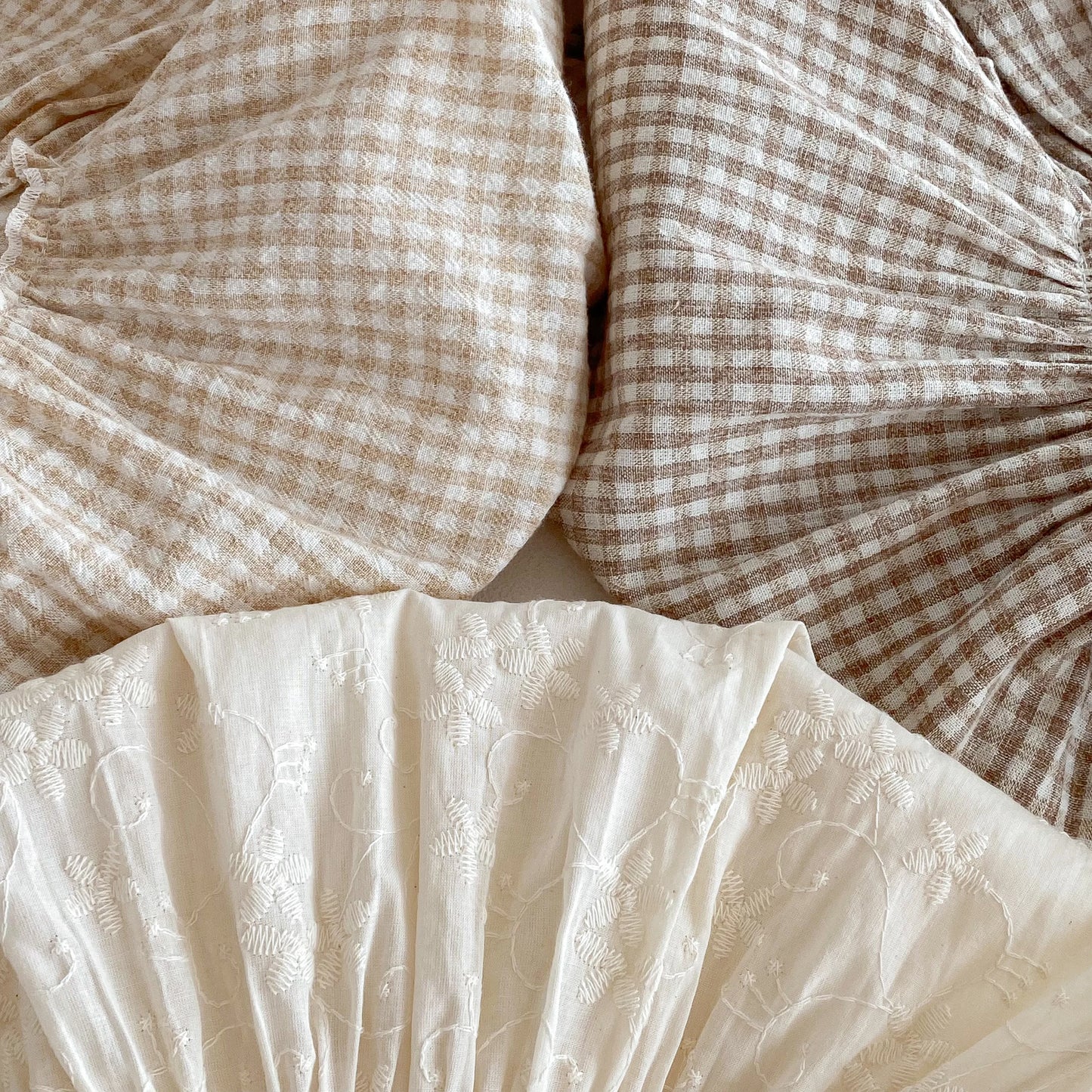 Cotton Plaid Lace Blouse Set
