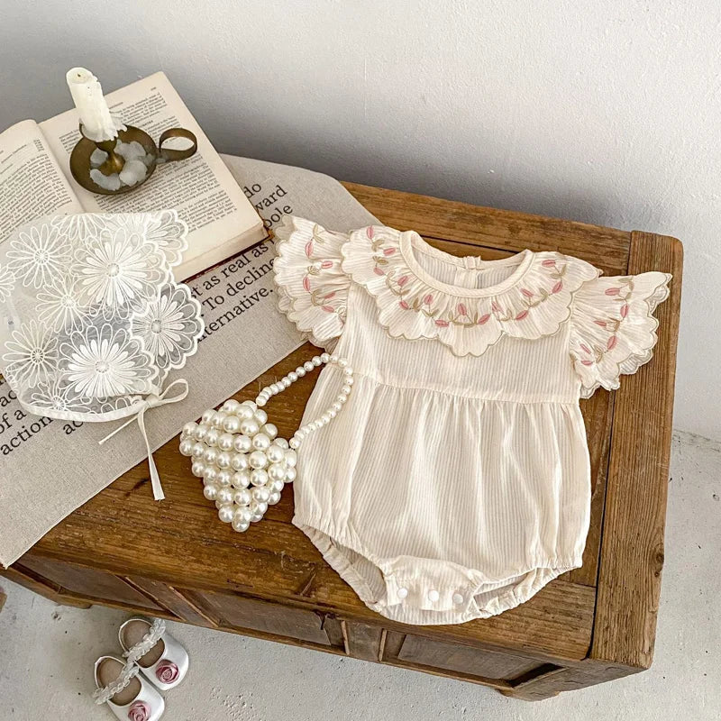Floral Embroidery Triangular Romper