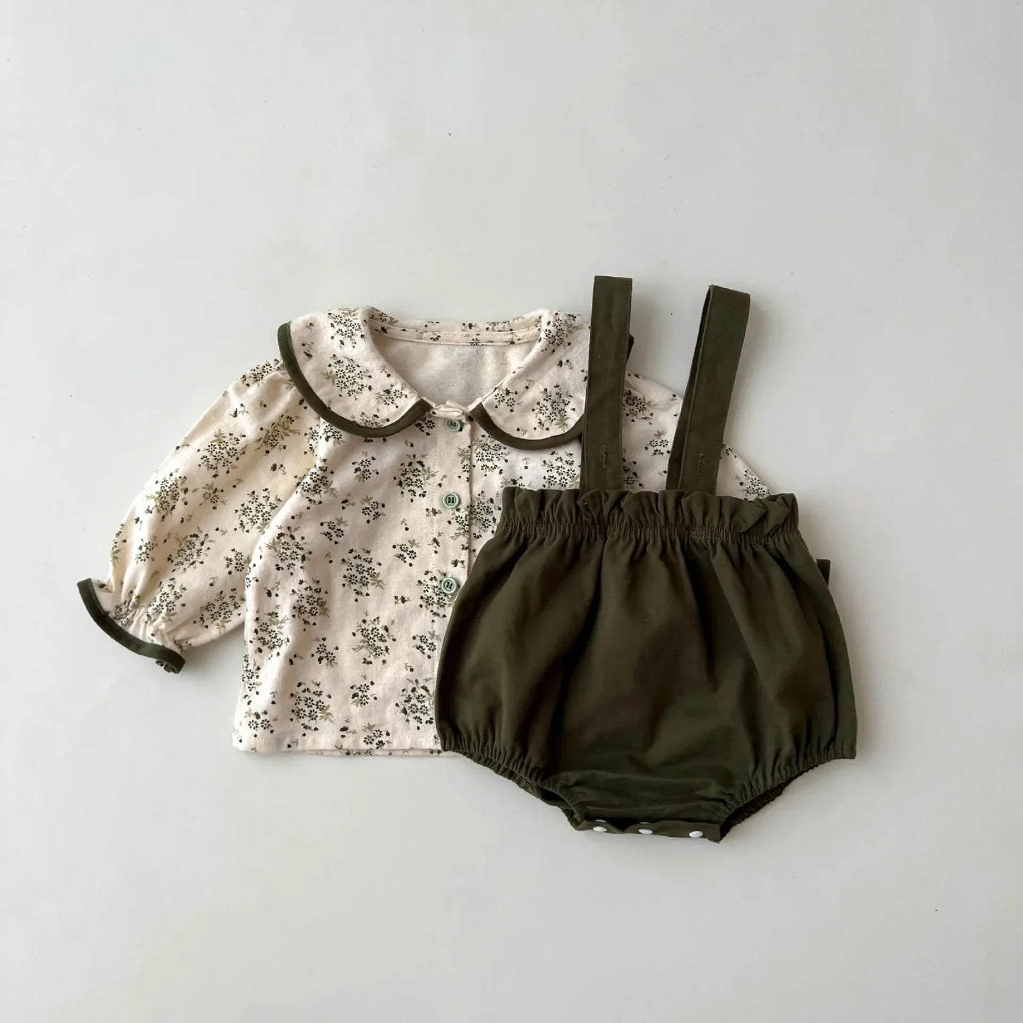 Forest Green Floral Blouse and Strap Bloomer Set