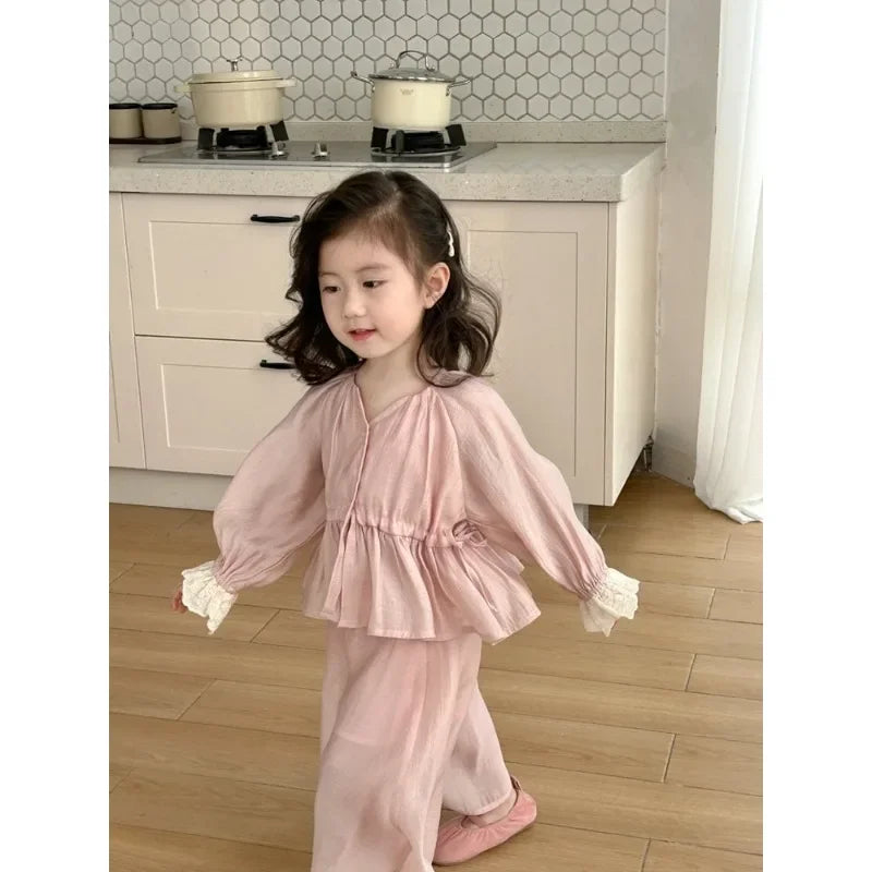 Girls Western Style Wide Leg Pants Set