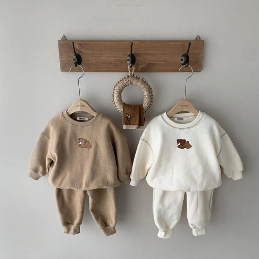 Brown Bear Embroidery Sweatsuit Set