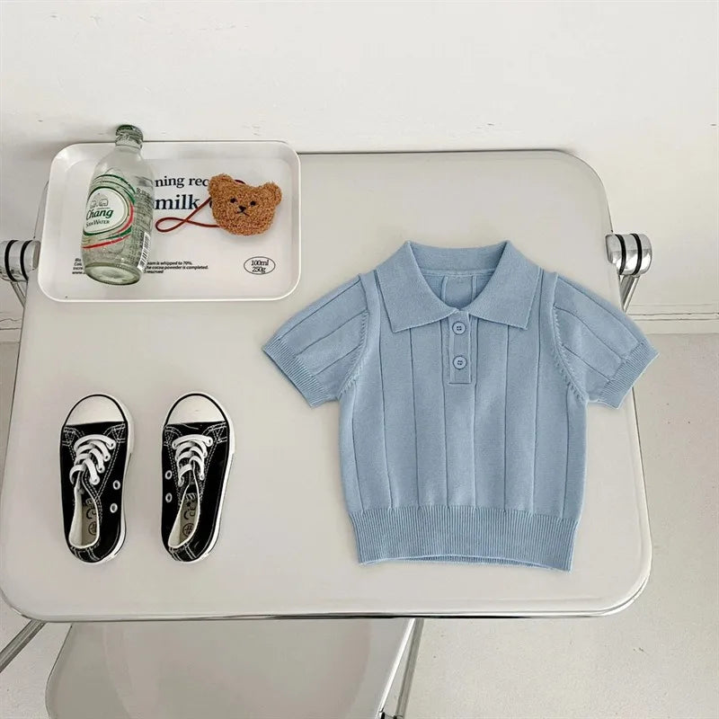 Knitted Collar Button Down T-shirt