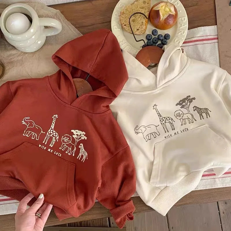 Cartoon Animal Print Hooded Sweatshirt