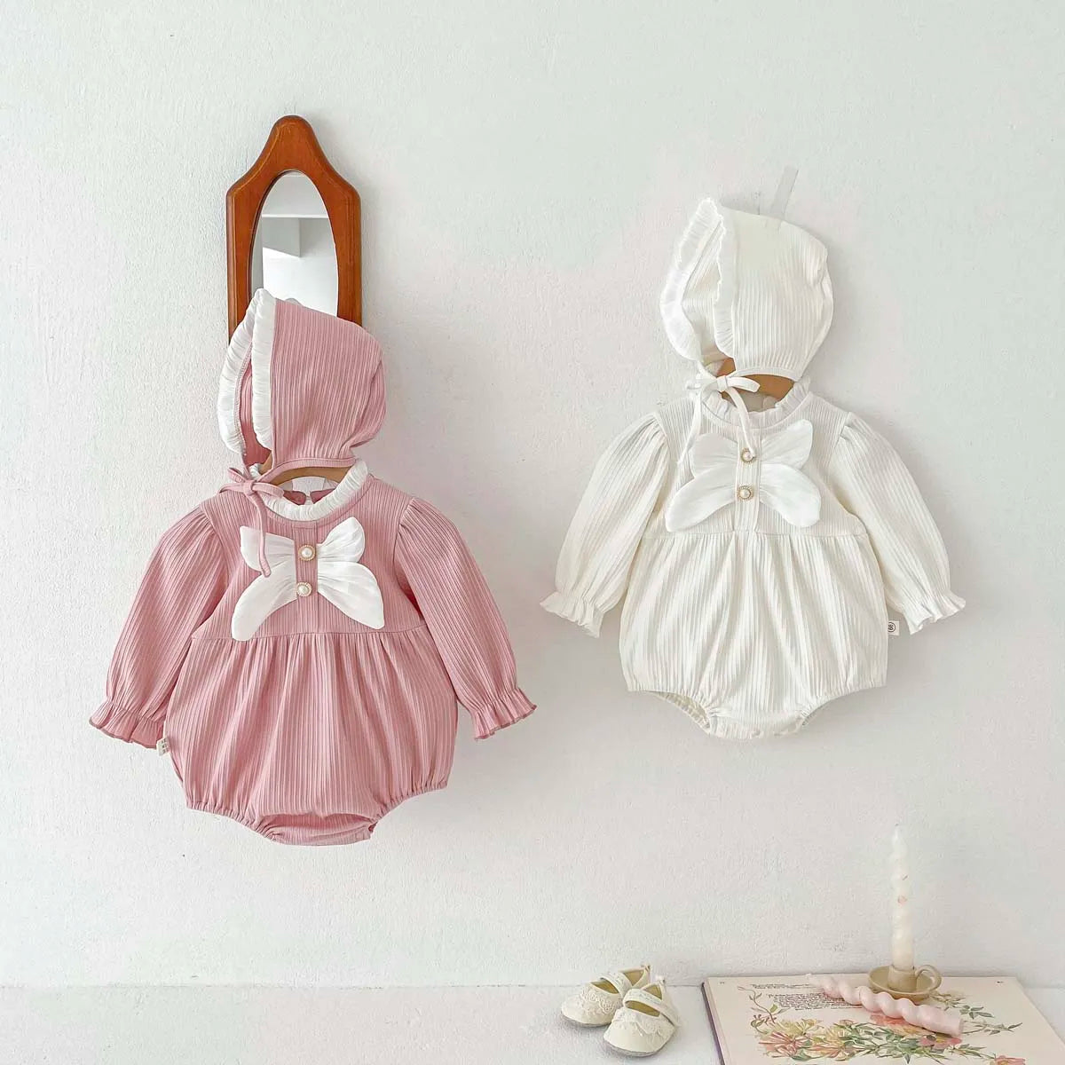 Big Bow Standing Collar Romper and Hat