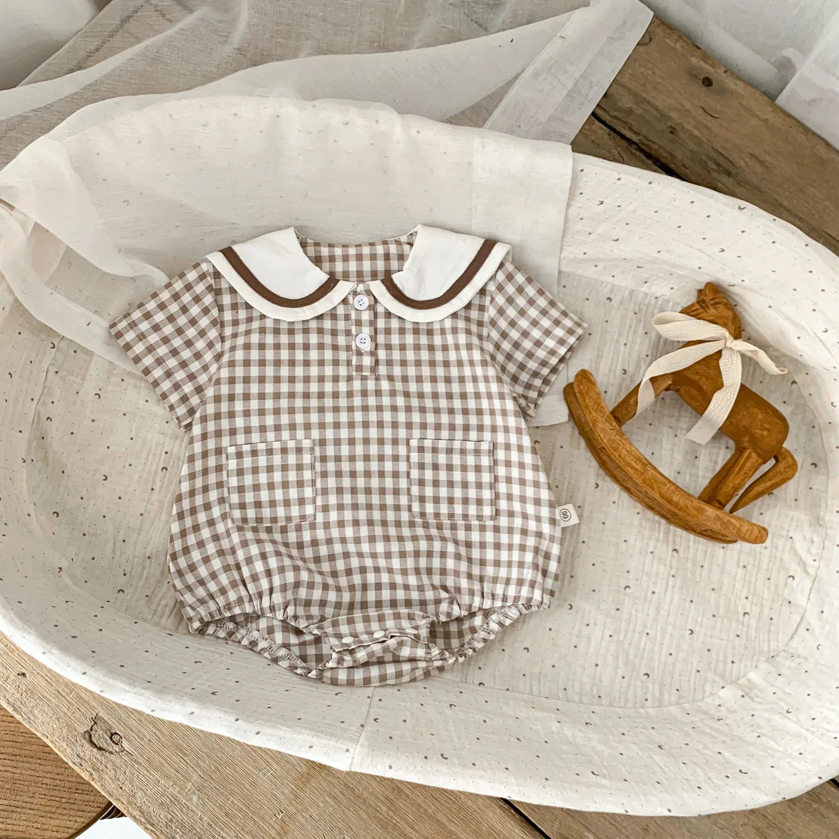 Plaid Bear Cotton Romper