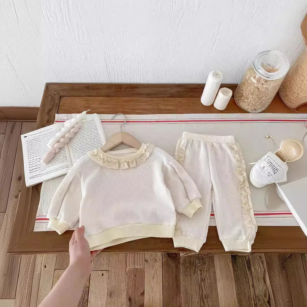 Sweet Lace Waffle Knit Sweatsuit Set