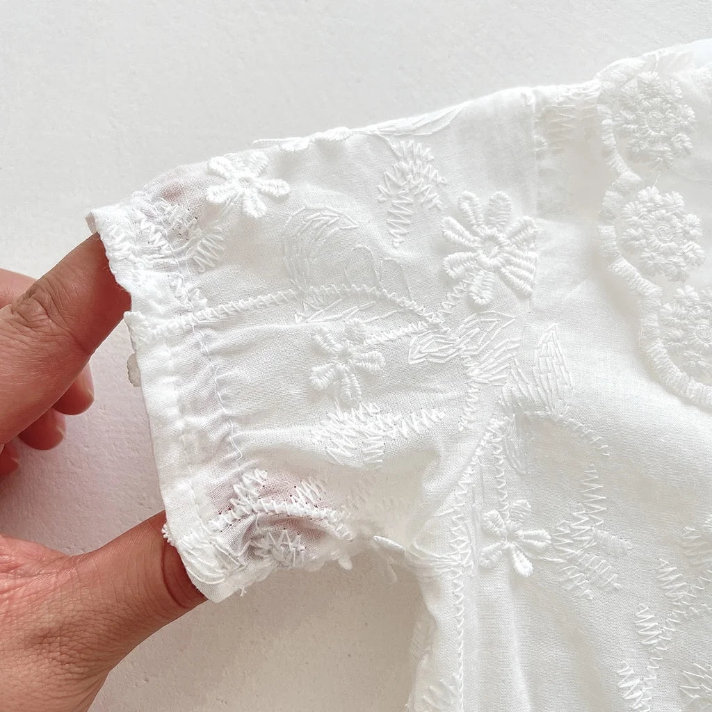 White Floral Embroidery Dress Romper
