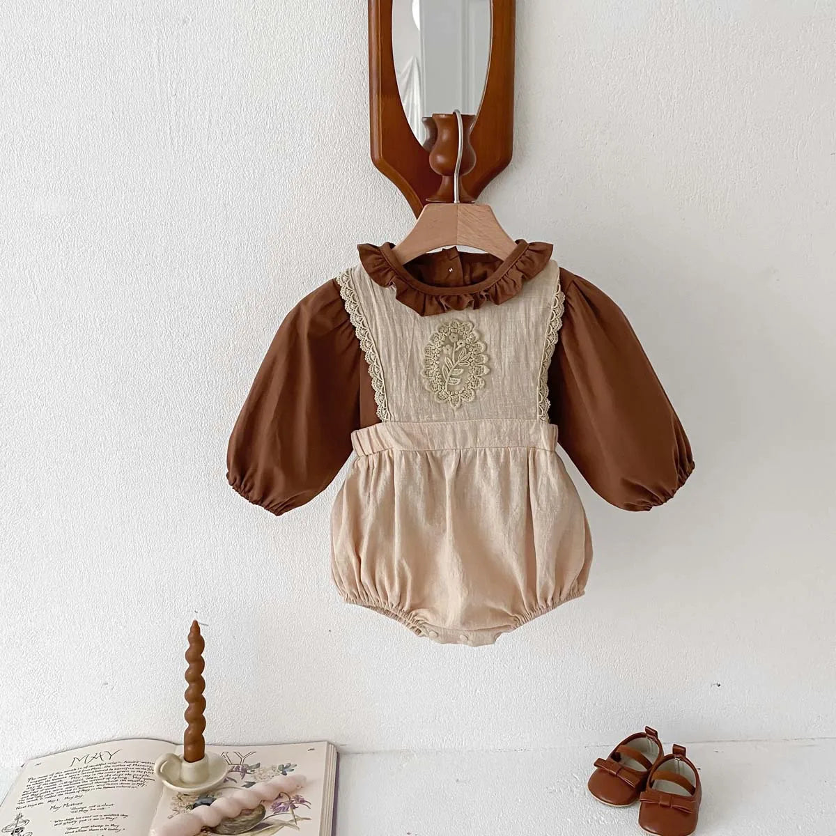 French Ruffle Lace Embroidery Blouse and Romper