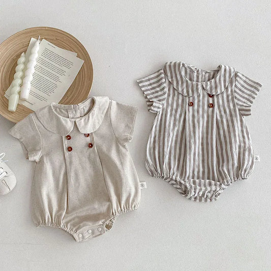 Striped Button Collar Romper