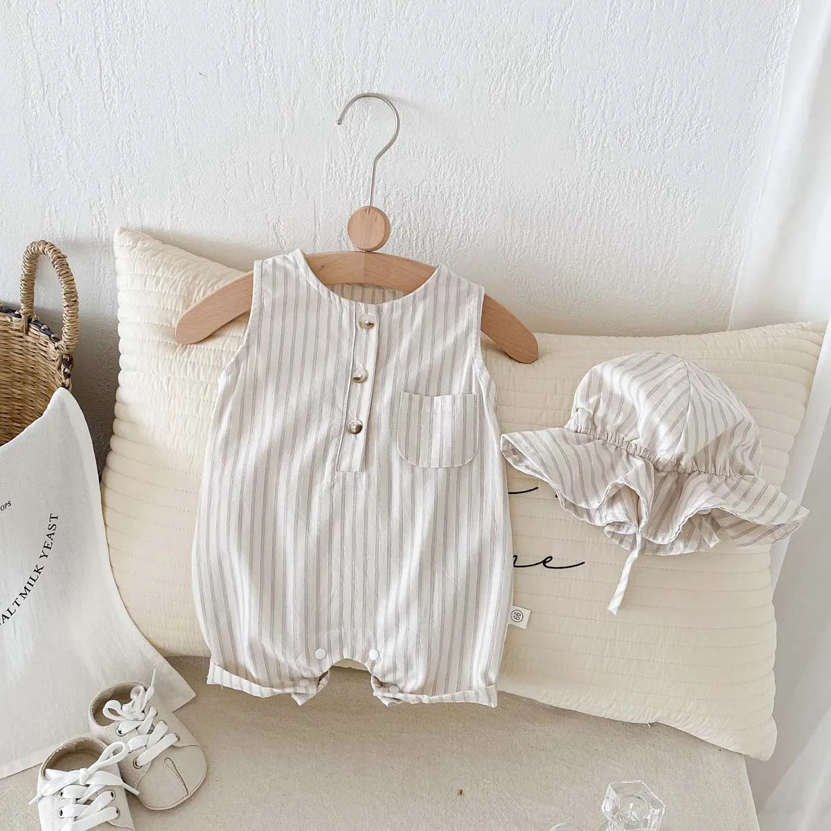 Striped Sleeveless Romper and Hat