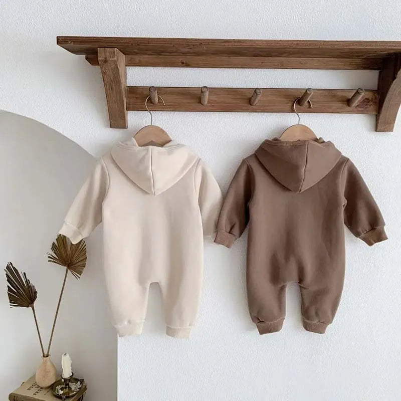 Cartoon Bear Cotton Hooded Jumpsuit