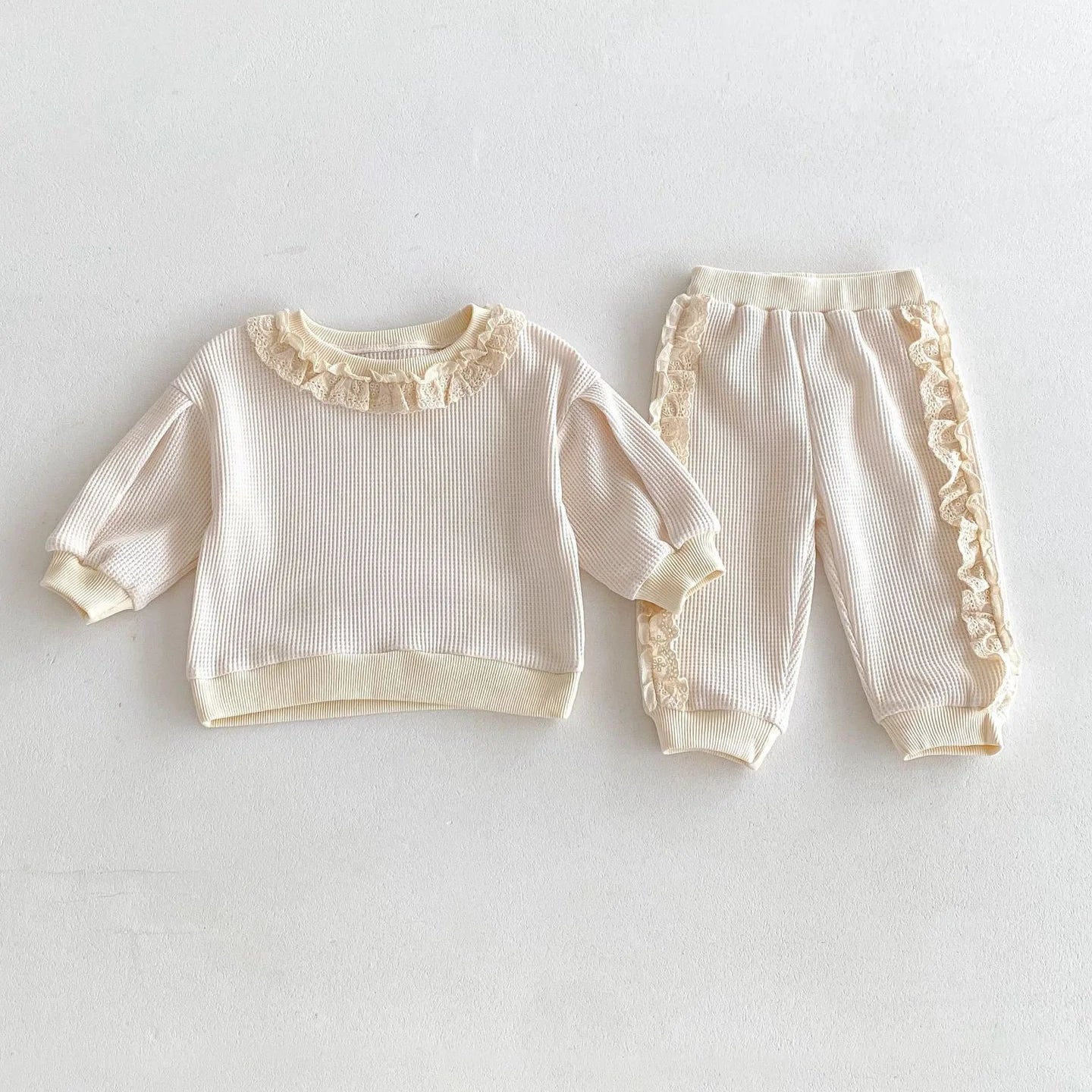 Sweet Lace Waffle Knit Sweatsuit Set