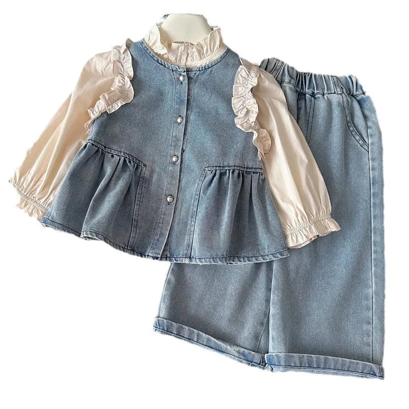 Girls Cowboy Vest Wide Leg Pants Set