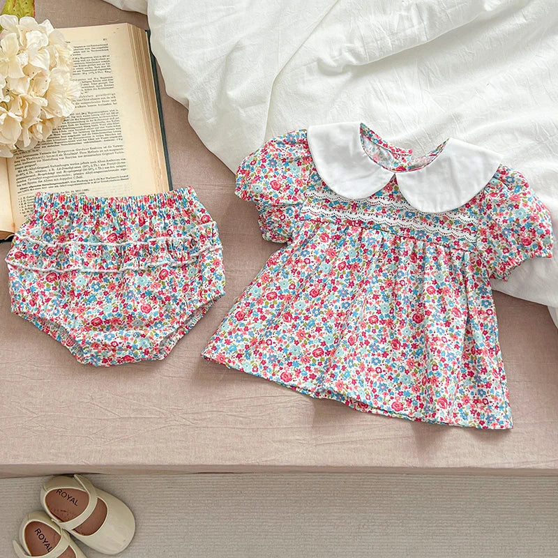 Floral Cherry Print Puff Sleeve Set