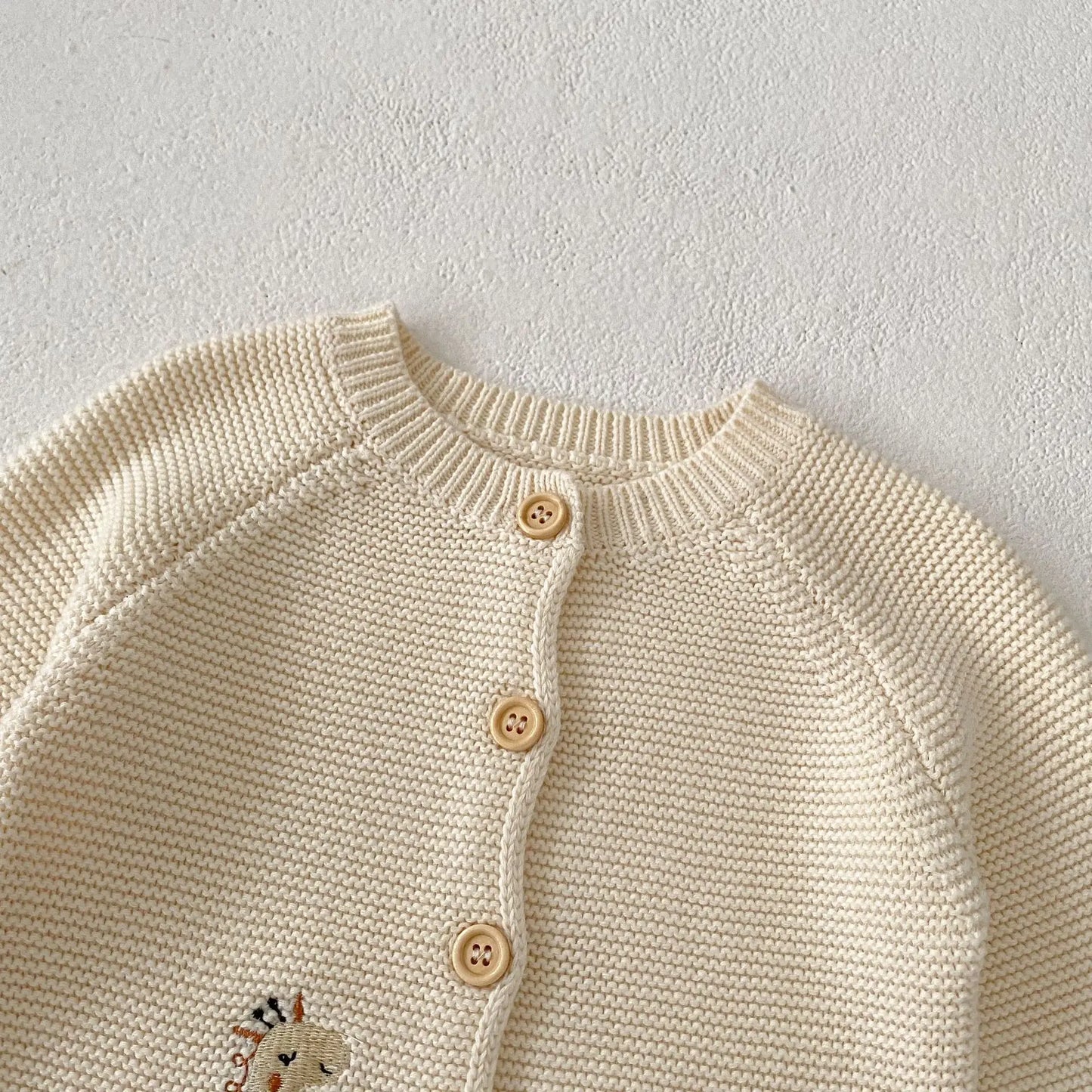 Giraffe Elephant Embroidery Knit Cardigan