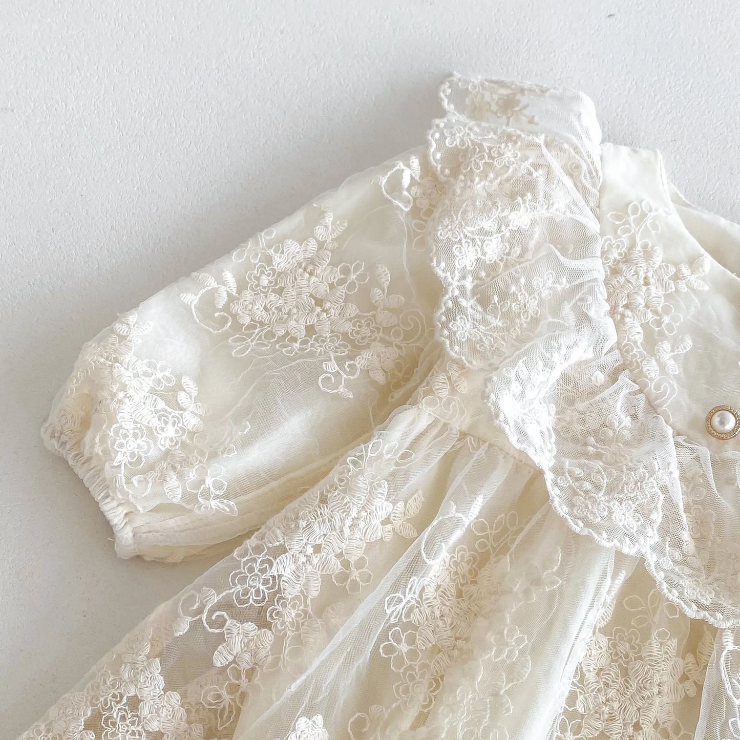 Vintage Lace Floral Embroidery Ruffled Collar Romper Dress