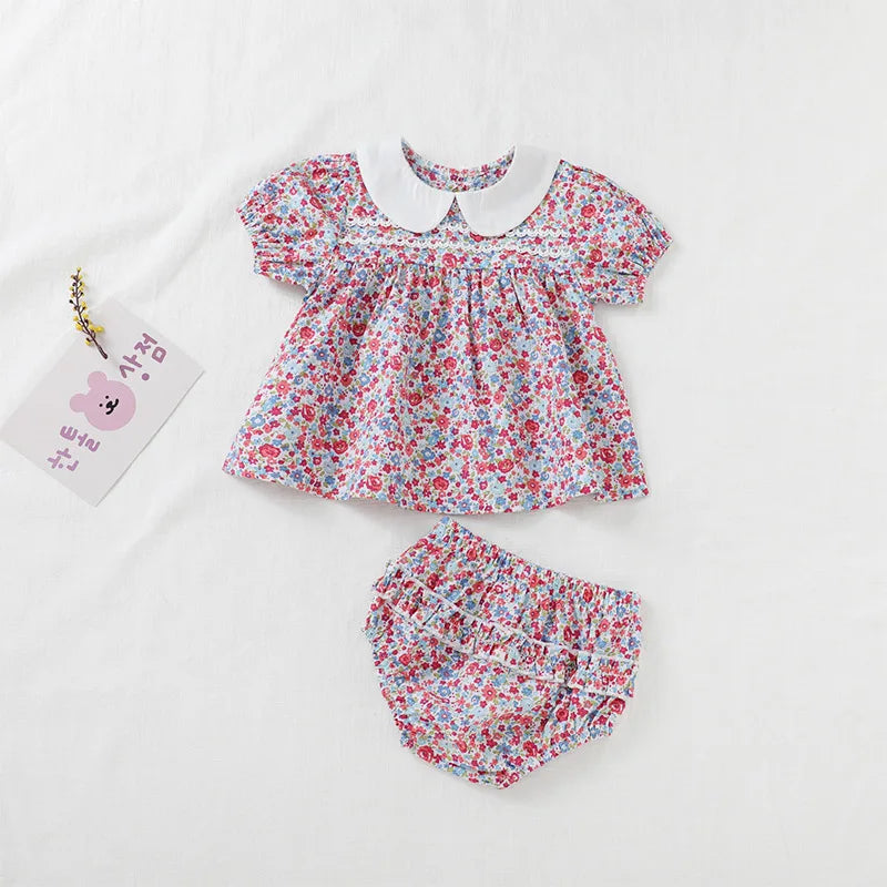 Floral Cherry Print Puff Sleeve Set
