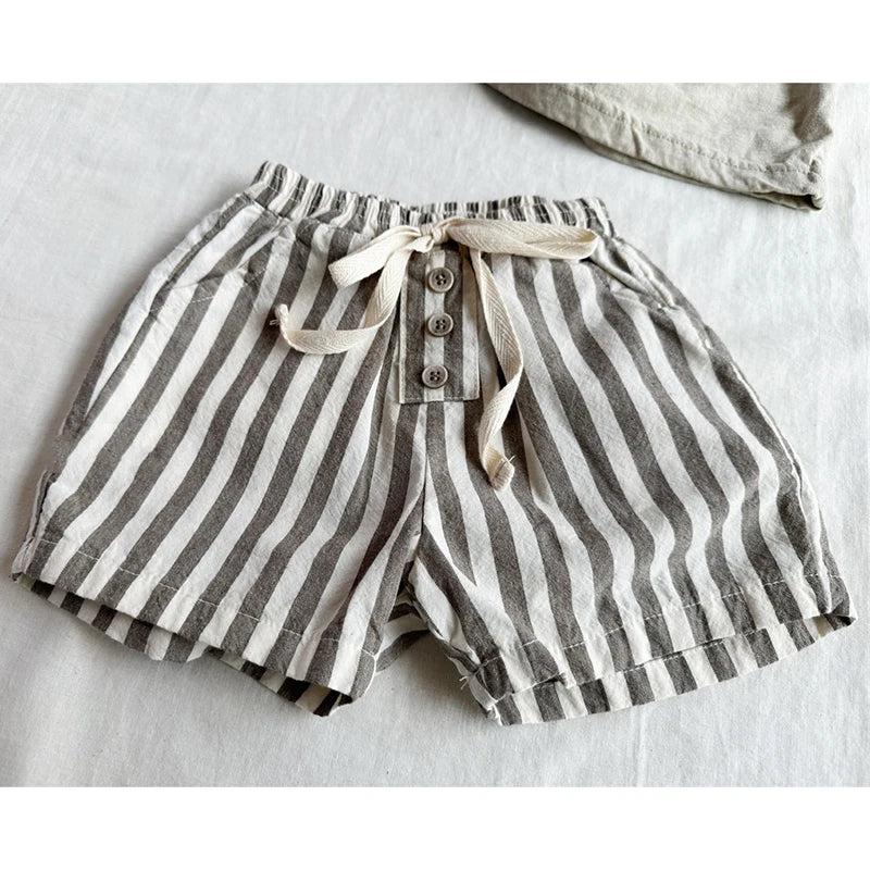 Vintage Linen Cotton Striped Shorts