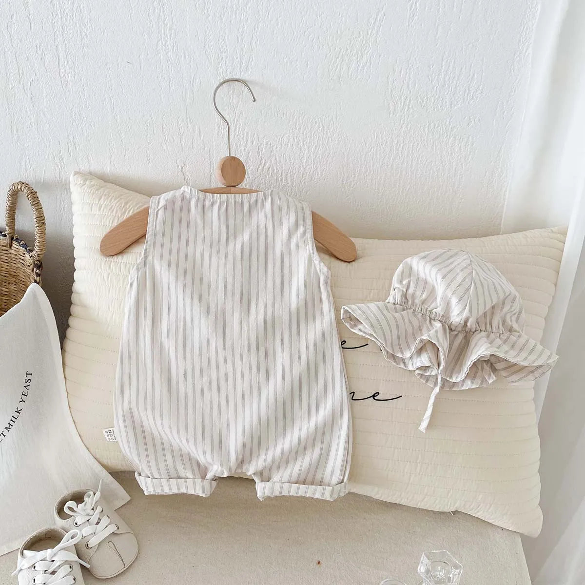 Striped Sleeveless Romper and Hat