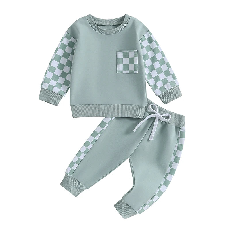 Checker Print Drawstring Sweatsuit Set