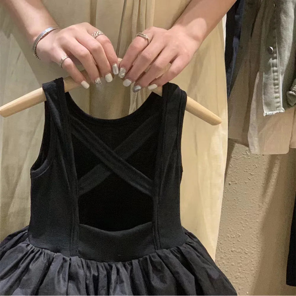 Girls Wide Cross Backless Dress