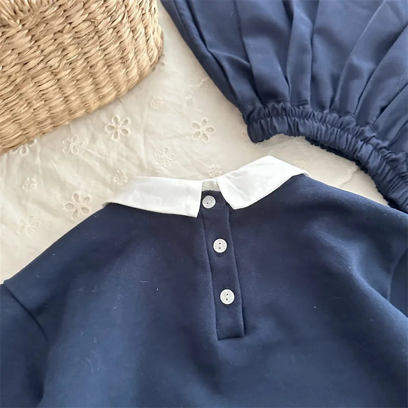 Navy Blue Cherry Collar Sweatshirt