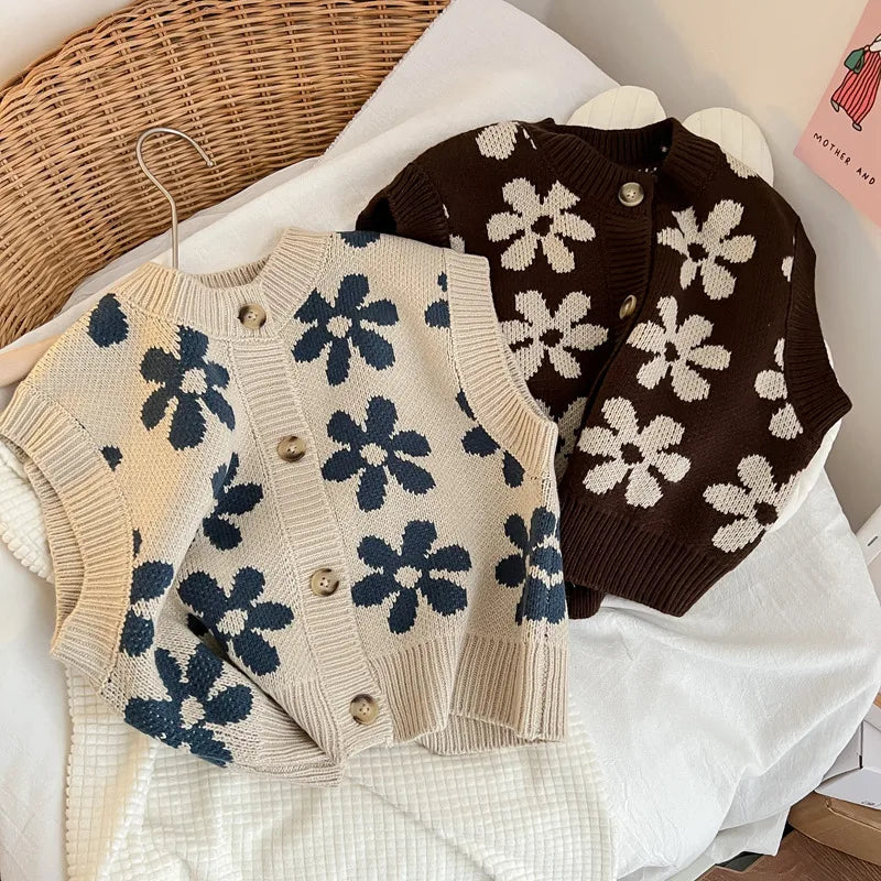 Girls Versatile Floral Knit Vest