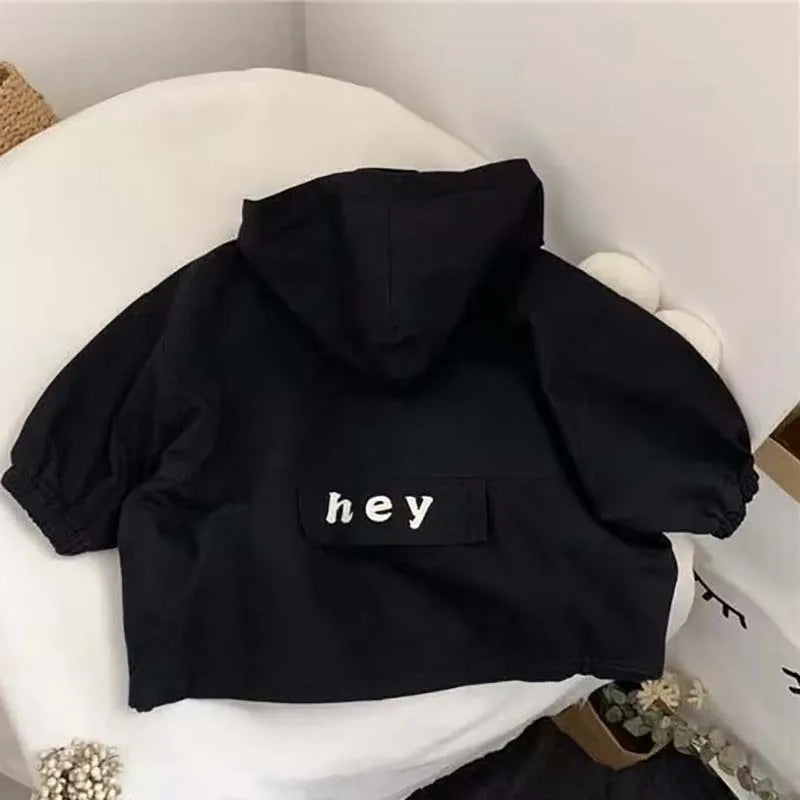 Oversized Hey Hooded Zipper Jacket